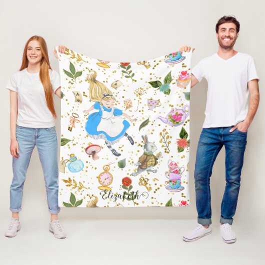 Whimsical Alice's avonturen in Wonderland Glitter Fleece Deken (In situ)