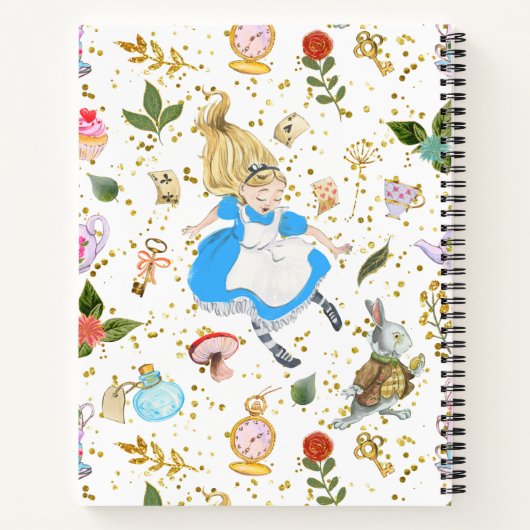 Whimsical Alice's avonturen in Wonderland Glitter Notitieboek (Achterkant)