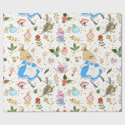 Whimsical Alice's avonturen in Wonderland Glitz Cadeaupapier (Vlak)