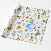 Whimsical Alice's avonturen in Wonderland Glitz Cadeaupapier (Uitgerold)