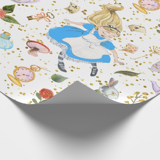 Whimsical Alice's avonturen in Wonderland Glitz Cadeaupapier (Hoek)