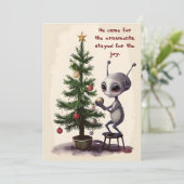 Whimsical Alien Christmas Tree Scene  Feestdagenkaart (Staand voorkant)