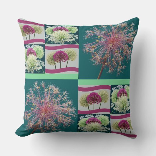 Whimsical Allium Bloemknoppen Collage Kussen (Voorkant)