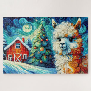 Whimsical Alpaca kerstboom en schuur kerst Legpuzzel