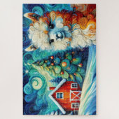 Whimsical Alpaca kerstboom en schuur kerst Legpuzzel (Verticaal)