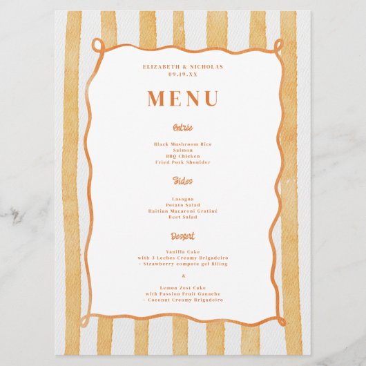 Whimsical Amore & Aranci | Bruiloft Menu (Voorkant)