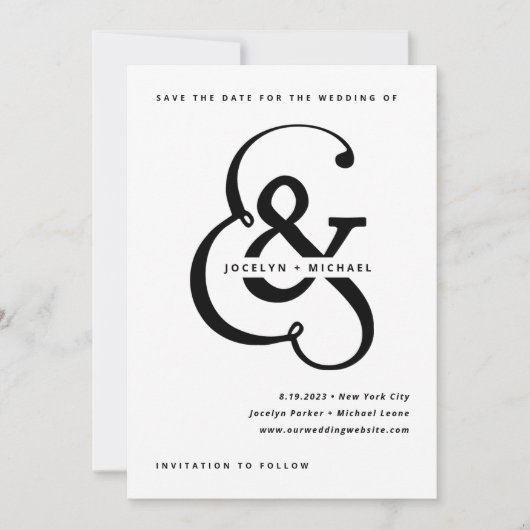Whimsical Ampersand | Achterzijde foto zwart-wit Save The Date (Voorkant)