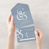 Whimsical Ampersand | Dusty Blue Wedding All In One Uitnodiging (Afscheurbaar)