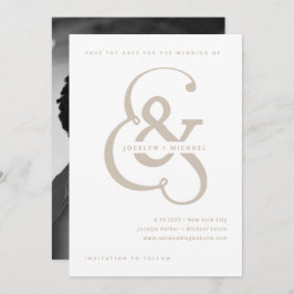 Whimsical Ampersand | Foto terug wit en beige Save The Date