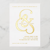 Whimsical Ampersand | Goud en wit huwelijk Folie Uitnodiging (Voorkant)
