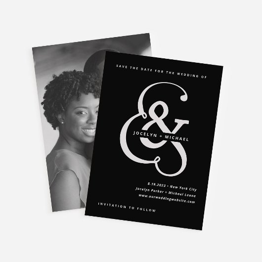 Whimsical Ampersand | Moody Black Foto terug Save The Date