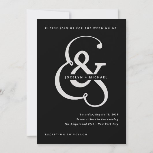Whimsical Ampersand | Moody Black Wedding Kaart (Voorkant)