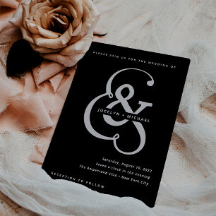 Whimsical Ampersand Moody Black Wedding Kaart