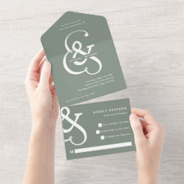 Whimsical Ampersand | Sage Green Wedding All In One Uitnodiging