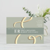 Whimsical Ampersand Sage Green Wedding Invitation Kaart (Staand voorkant)