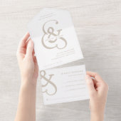 Whimsical Ampersand | Witte en beige bruiloft All In One Uitnodiging (Afscheurbaar)