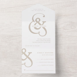 Whimsical Ampersand | Witte en beige bruiloft All In One Uitnodiging