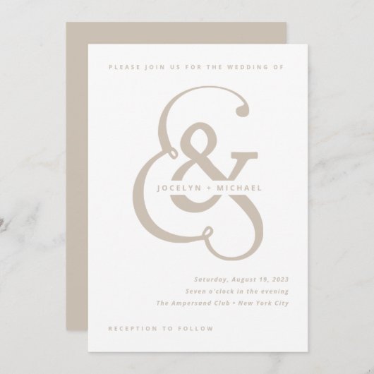 Whimsical Ampersand | Witte en beige bruiloft Kaart (Voorkant / Achterkant)