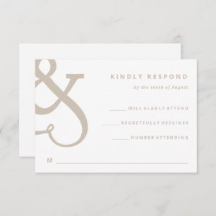 Whimsical Ampersand   Witte en beige bruiloft RSVP Kaartje
