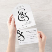 Whimsical Ampersand | Zwarte en witte bruiloft All In One Uitnodiging (Afscheurbaar)