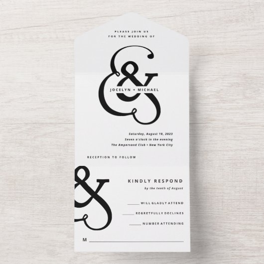 Whimsical Ampersand | Zwarte en witte bruiloft All In One Uitnodiging (Binnen)