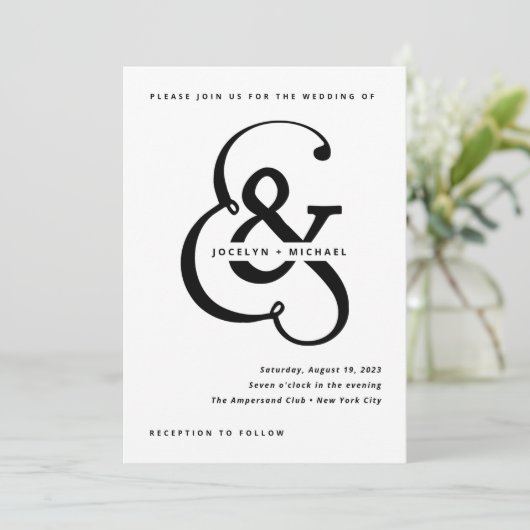 Whimsical Ampersand | Zwarte en witte bruiloft Kaart (Staand voorkant)
