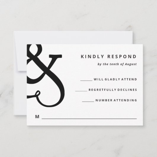 Whimsical Ampersand | Zwarte en witte bruiloft RSVP Kaartje (Voorkant)