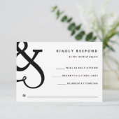 Whimsical Ampersand | Zwarte en witte bruiloft RSVP Kaartje (Staand voorkant)