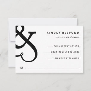 Whimsical Ampersand   Zwarte en witte bruiloft RSVP Kaartje
