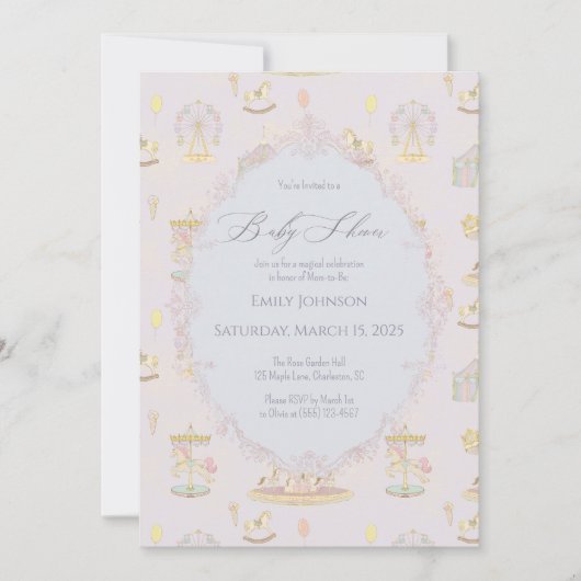 Whimsical Amusement Park Carousel Baby Shower Kaart (Voorkant)