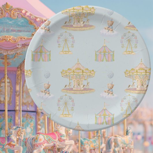 Whimsical Amusement Park Carousel Baby Shower Papieren Bordje