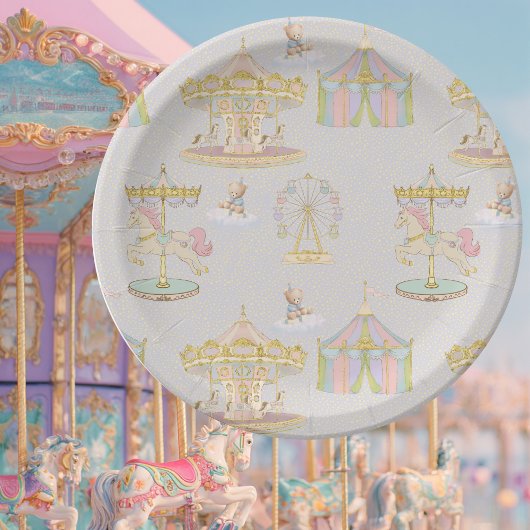 Whimsical Amusement Park Carousel Baby Shower Papieren Bordje