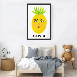 Whimsical Ananas CUSTOM BABY NAAM Kunst Poster