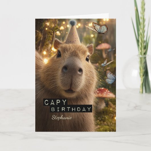 Whimsical and Funny Capybara Birthday Card Kaart (Voorkant)