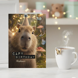 Whimsical and Funny Capybara Birthday Card Kaart