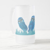 Whimsical and Schattig Blue Burroting Owl Art Matglas Bierpul (Voorkant links)