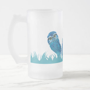 Whimsical and Schattig Blue Burroting Owl Art Matglas Bierpul