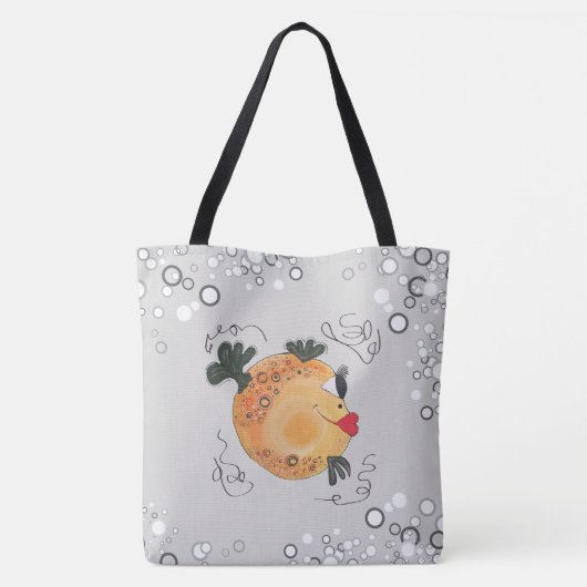Whimsical and Schattig Fish Art in Blauwgroen Tote Bag (Achterkant)