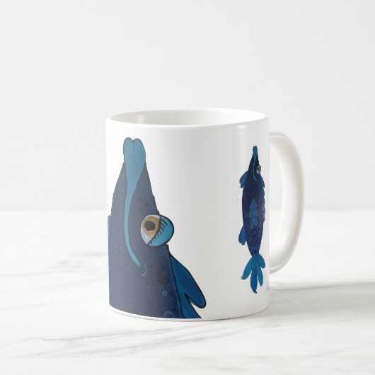 Whimsical and Schattig Fish Artwork in Rich Blues Koffiemok (Voorkant rechts)