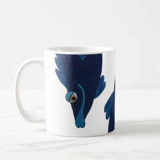Whimsical and Schattig Fish Artwork in Rich Blues Koffiemok (Links)