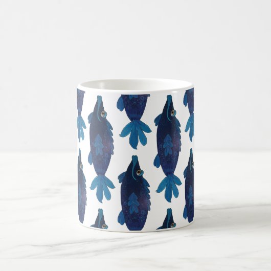 Whimsical and Schattig Fish Artwork in Rich Blues Koffiemok (Center)