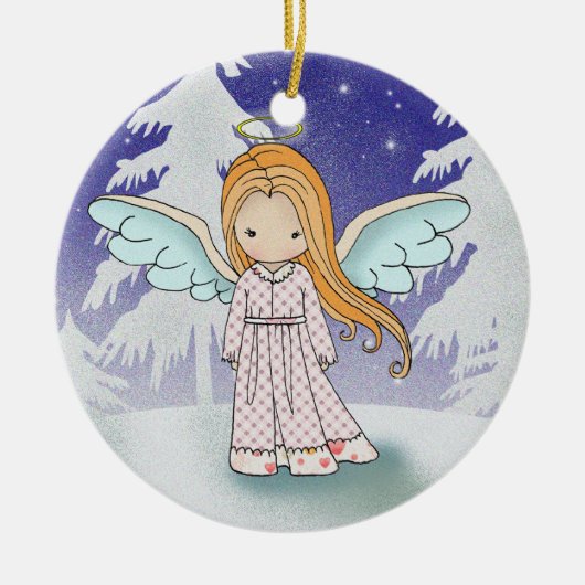 Whimsical Angel kerstversiering Keramisch Ornament (Voorkant)