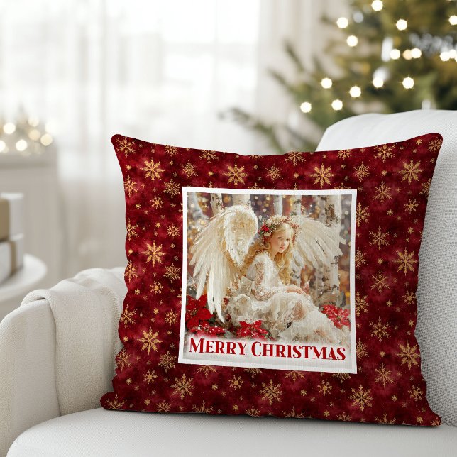Whimsical Angel Poinsettia Christmas Pillow Gift Kussen (Whimsical Angel Poinsettia Christmas Pillow Gift)
