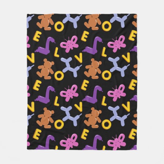Whimsical Animal Balloons en LOVE Letters Fleece Deken (Voorkant)