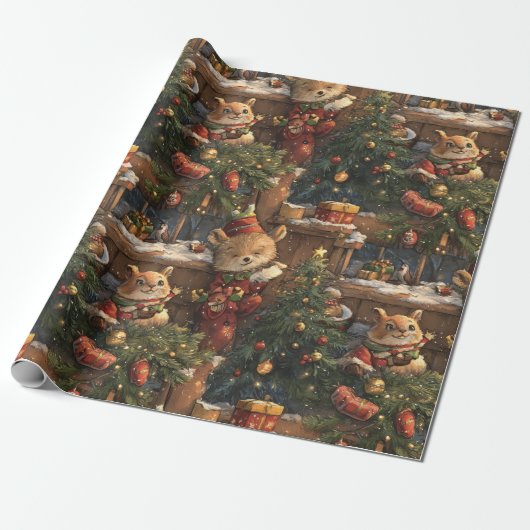 “Whimsical Animal Christmas Cadeaupapier (Uitgerold)