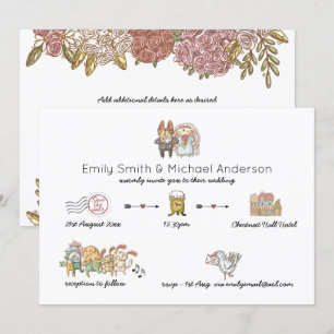 Whimsical Animal Chronic Wedding Invitations Kaart