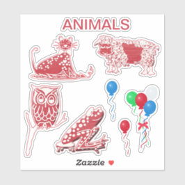 Whimsical Animal Scrapbooking Red & White Stickers