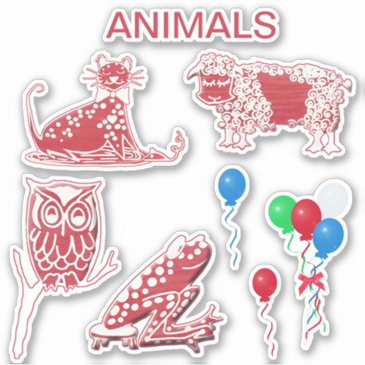 Whimsical Animal Scrapbooking Red & White Stickers (Voorkant)