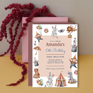 Whimsical Animals Circus Kids Verjaardagsfeestje Kaart