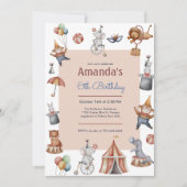 Whimsical Animals Circus Kids Verjaardagsfeestje Kaart (Voorkant)